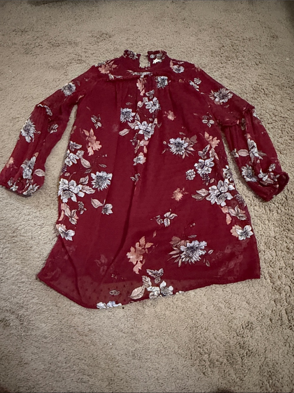 Women's Floral Long-Sleeve Burgundy dress